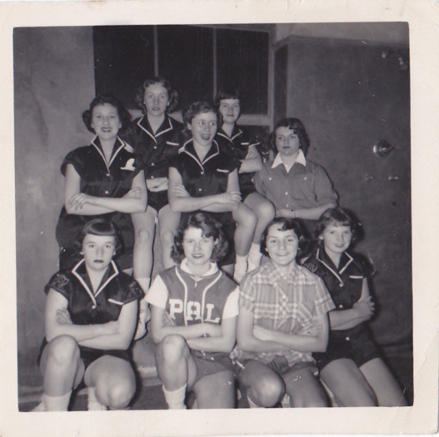 PAL Basketball team 1954/1955
back row-Fran L,Carole MC,Georgette J,Lynn A, Sis P. Front row Eileen MC,Janet G, Gail J, Eleanor OD 1954/55