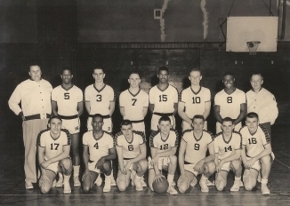 1958 Basket Ball Team Team Members of class of 58 #4 Thelmore James #6Frank Basil,#12Wayne Szoke, #9 Al Kohler,#14 Don Teunon